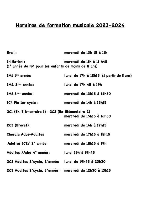 Horaires bi fm 23 24