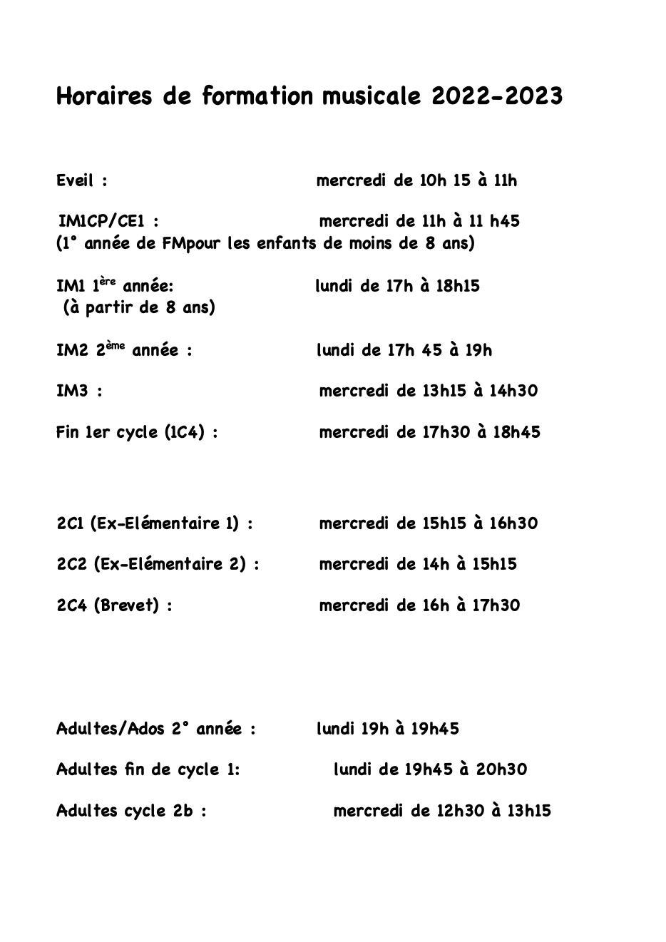 Horaires fm 2022 2023